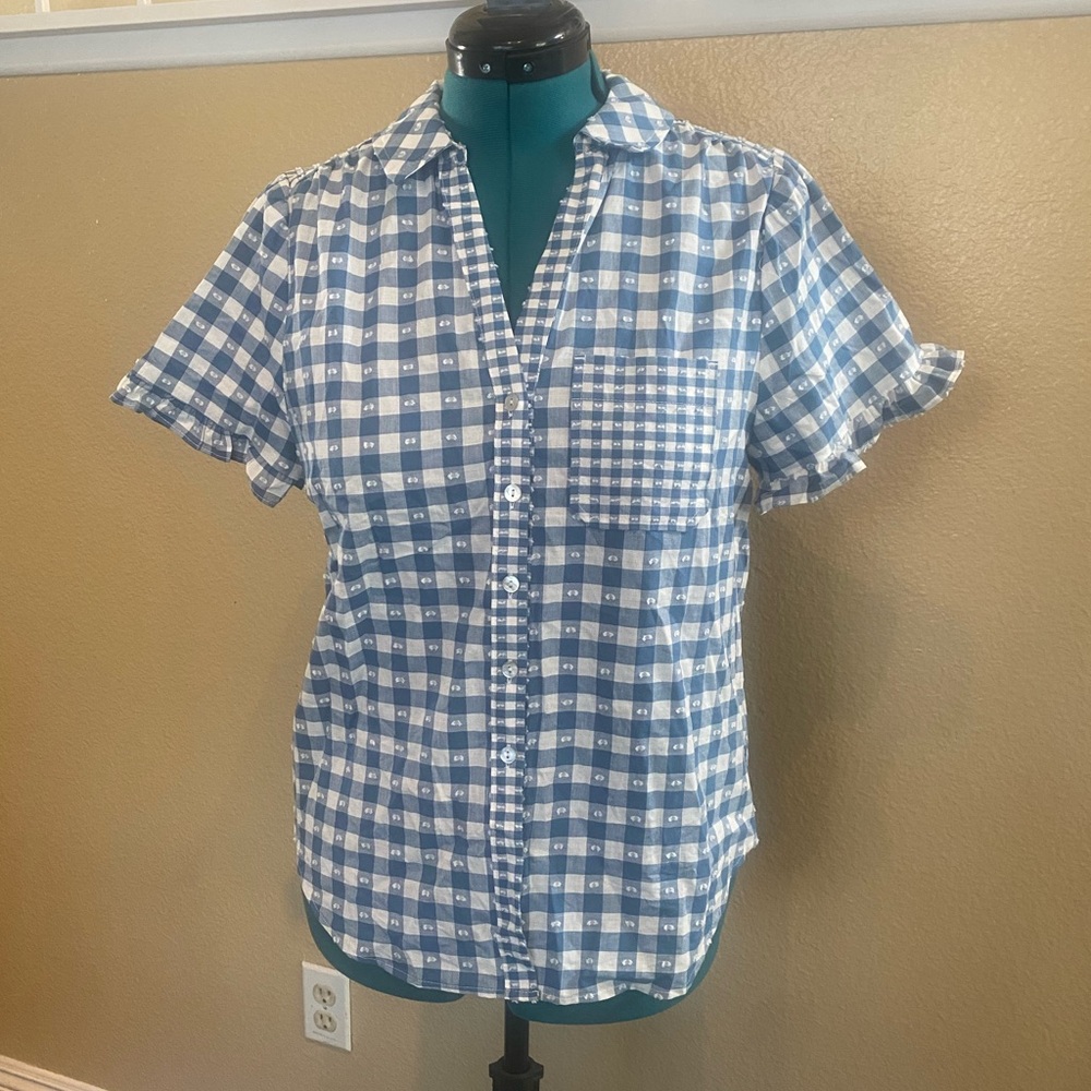 NWT Lauren Conrad Button Up Gingham Blouse (Blue) - M/L
